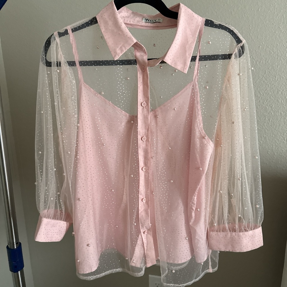 Sheer top with pearls